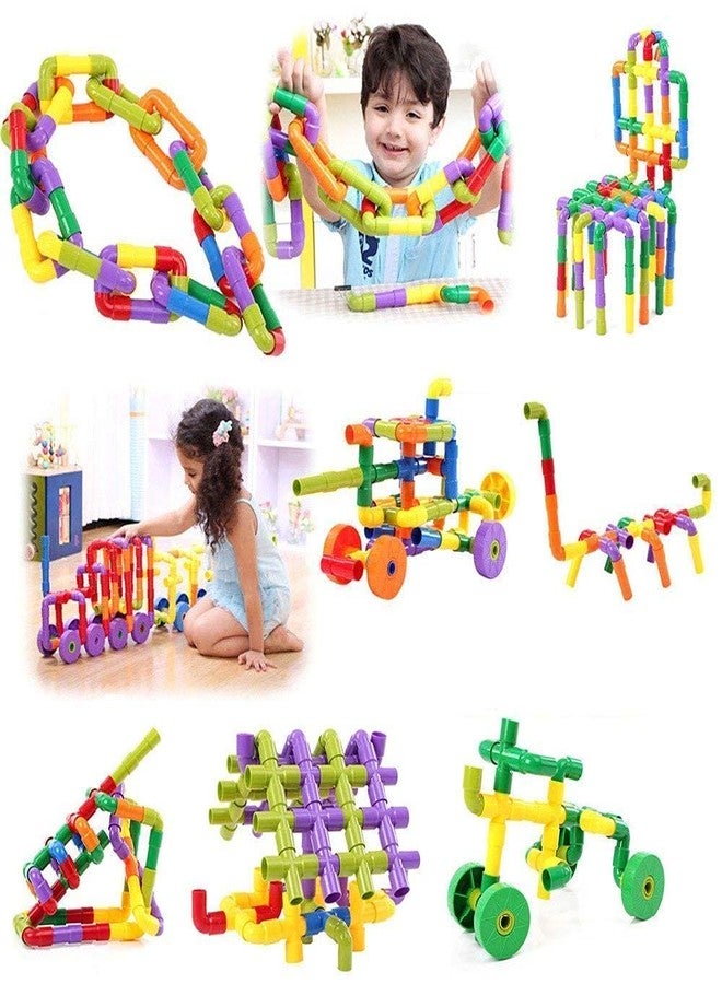 PULSBERY Educational Pipe Puzzle for Kids - 85Pcs Plastic Water Pipe Shaped Creative Tube Locks Construction Set Toy with Wheels Kids Educational Preschool Learning Toys (85 Pieces) - Image 2